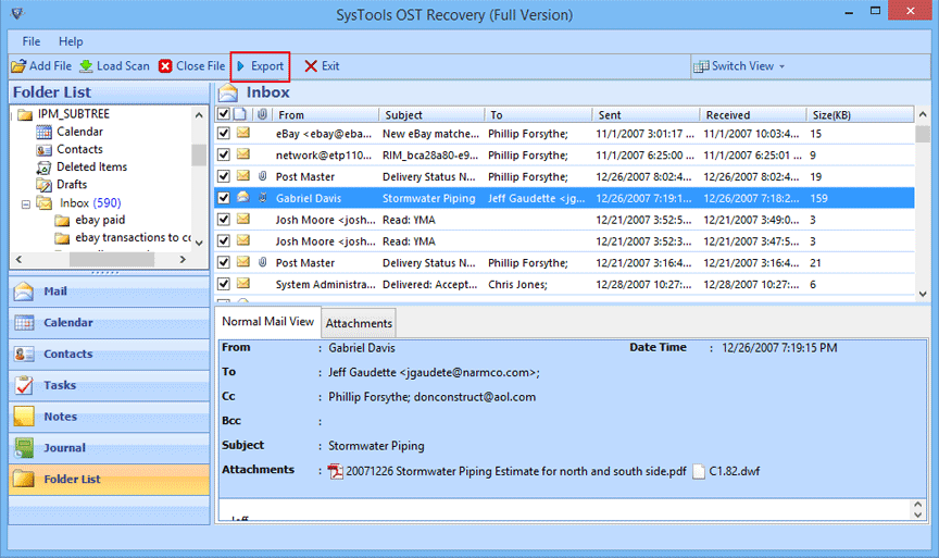 Transfer Outlook OST to PST File 4.5